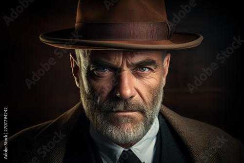 Old fashioned detective or mafia man woman in retro style hat Generative AI picture portrait