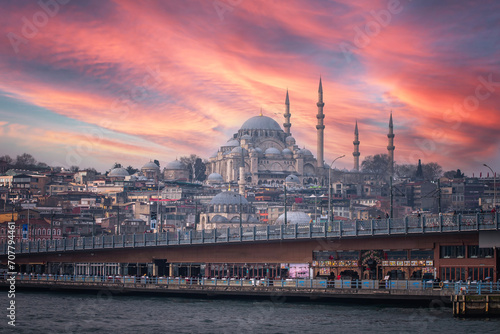 The Sultan Ahmed Mosque in Istanbul at sunset. photo