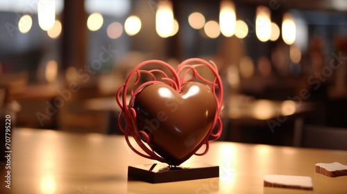 Artistic Heart Sculpture in Warmly Lit Café Setting