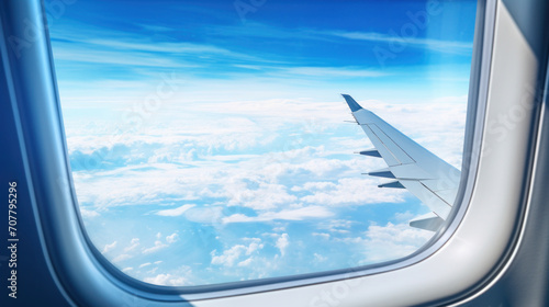 Airplane Wing View through Passenger Window