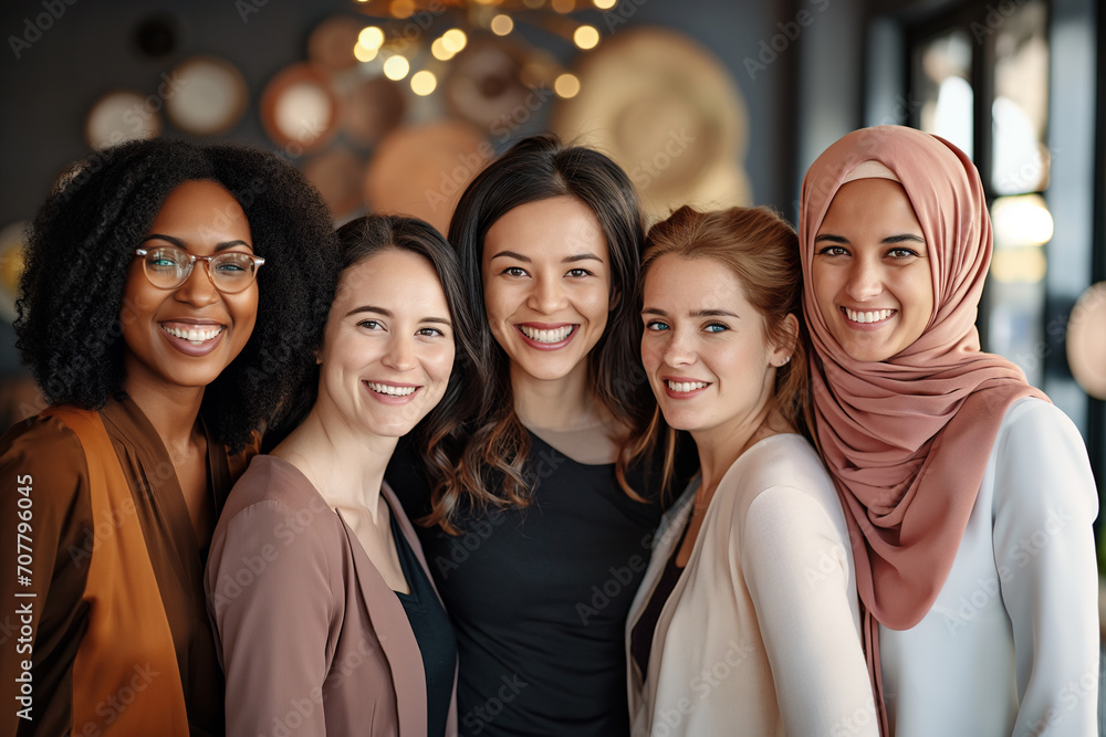Fototapeta premium happy and smiling ethnically diverse group of women 