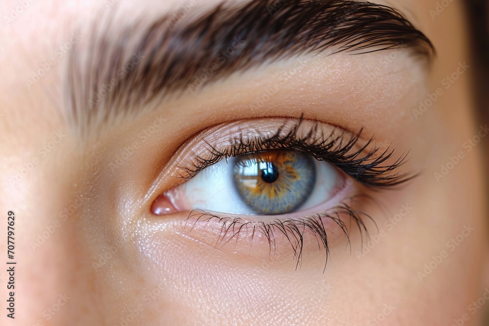 view of a well-groomed eyebrow with a natural arch. Close-up view of a well-groomed eyebrow with a natural arch. Close-up
