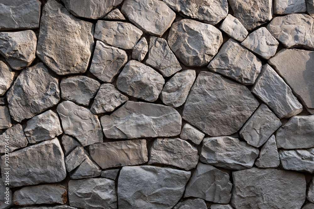 Fototapeta premium Stonework wall retro material from nature tile construction for exterior modern design at aged home or grunge textured backdrop detail