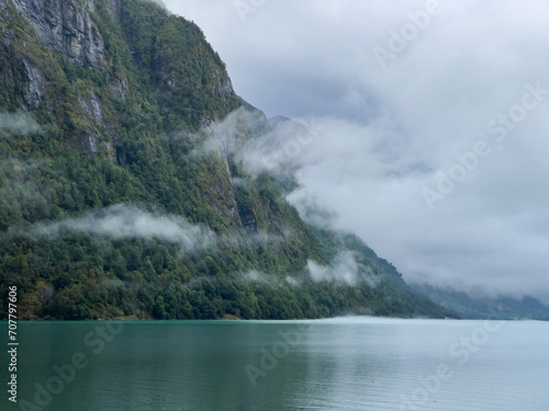 Autumn landscape in Briksdalbreen glacier valley in South Norway, Europe. photo