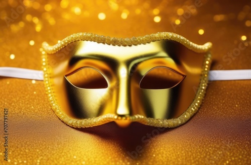 Golden Bright Carnival Eye Mask on Bright Background