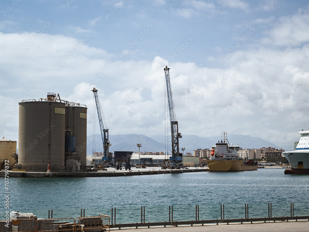 View of the cargo industrial port of Málaga, Spain