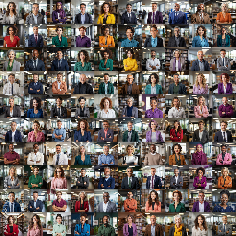 Square collage of business people in their offices