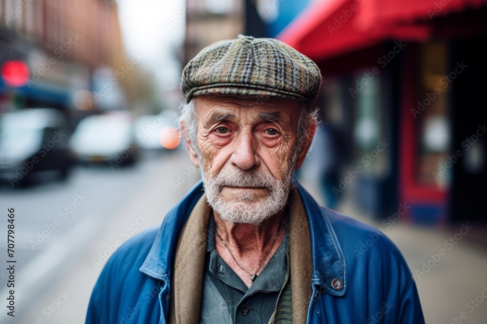 Portrait of an old man with a cap in the city. Portrait of an old man with a cap in the city.