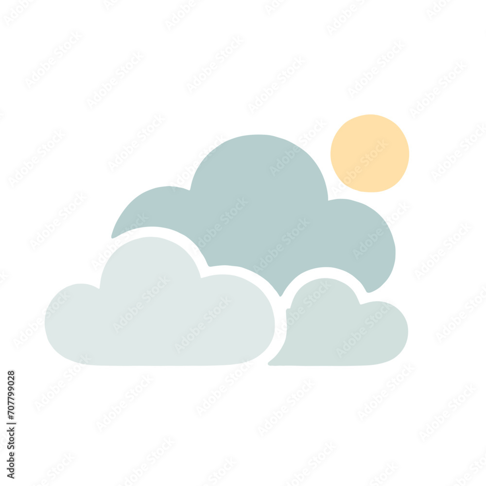 Stylized vector images of sun and gloom in a flat style and pastel colors Stylized vector images of sun and gloom in a flat style and pastel colors