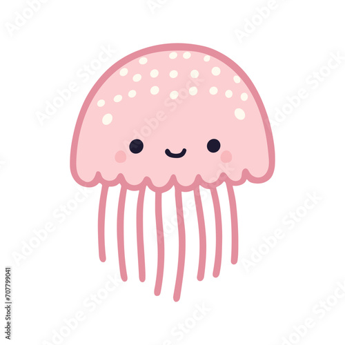 A cute cartoon jellyfish with cheerful eyes and a horny body with white speckles.