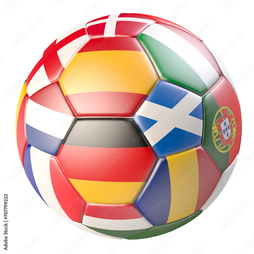 Soccer ball with the flags of several of the countries qualified for the European Championship in 2024 in Germany. Isolated on transparent backgrpund Soccer ball with the flags of several of the countries qualified for the European Championship in 2024 in Germany. Isolated on transparent backgrpund