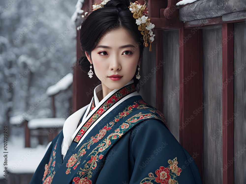 Women in traditional Hanfu clothing, two women in dress,