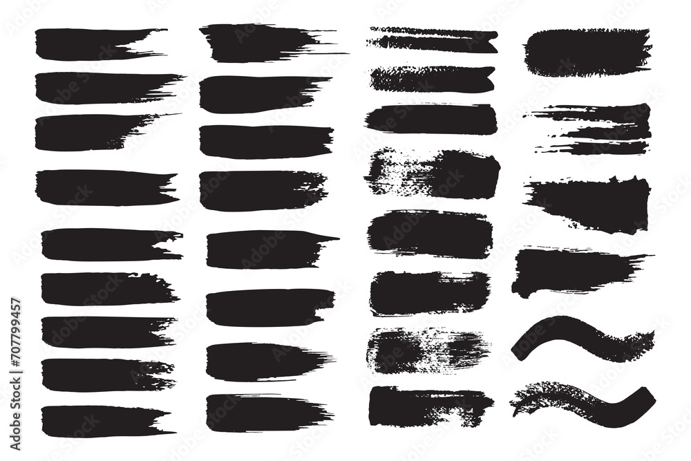 Grunge black paint set, Ink brush strokes collection. Brushes, lines, brush, strokes, grunge, dirty, backdrop. Grunge backgrounds - stock vector illustrations. - obrazy, fototapety, plakaty 