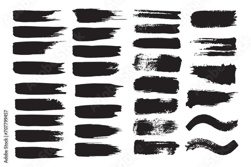 Grunge black paint set, Ink brush strokes collection. Brushes, lines, brush, strokes, grunge, dirty, backdrop. Grunge backgrounds - stock vector illustrations.