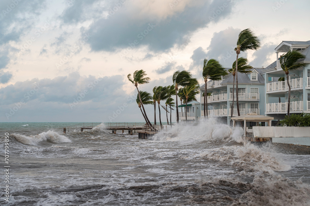 Αυτοκόλλητο An angry ocean, lashing the shore of Key West, Florida, as it is glanced by a hu