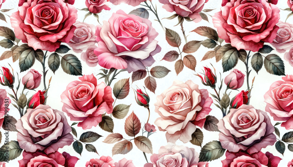 Watercolor roses pattern. Generative ai.