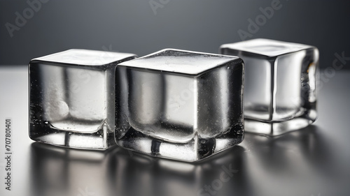 four ice cubes in a row on a white isolated background