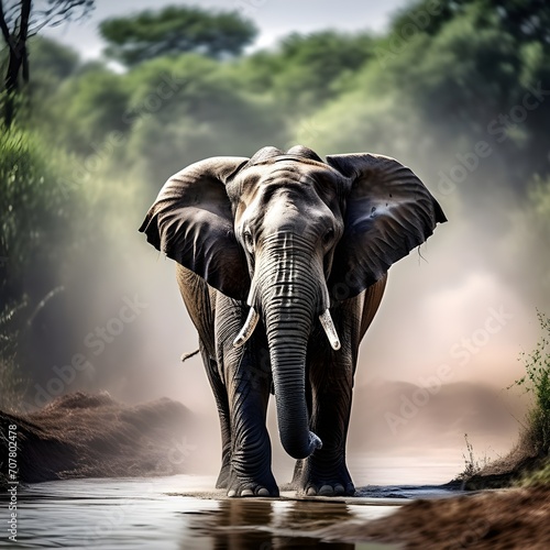 Illustration of a giant African elephant in a forest