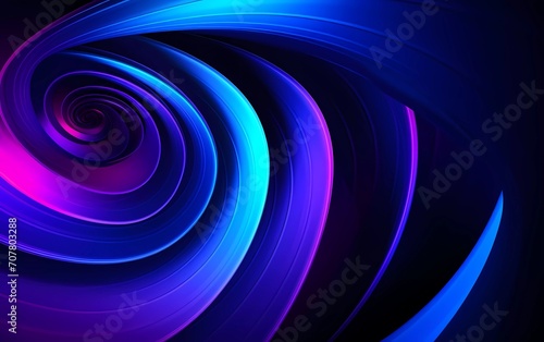 Spiral abstract illusion graphic design art with geometric shapes of blue and purple neon lines. generative ai