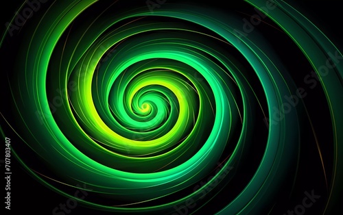 Spiral abstract illusion graphic design art with geometric shapes of green and yellow neon lines. generative ai