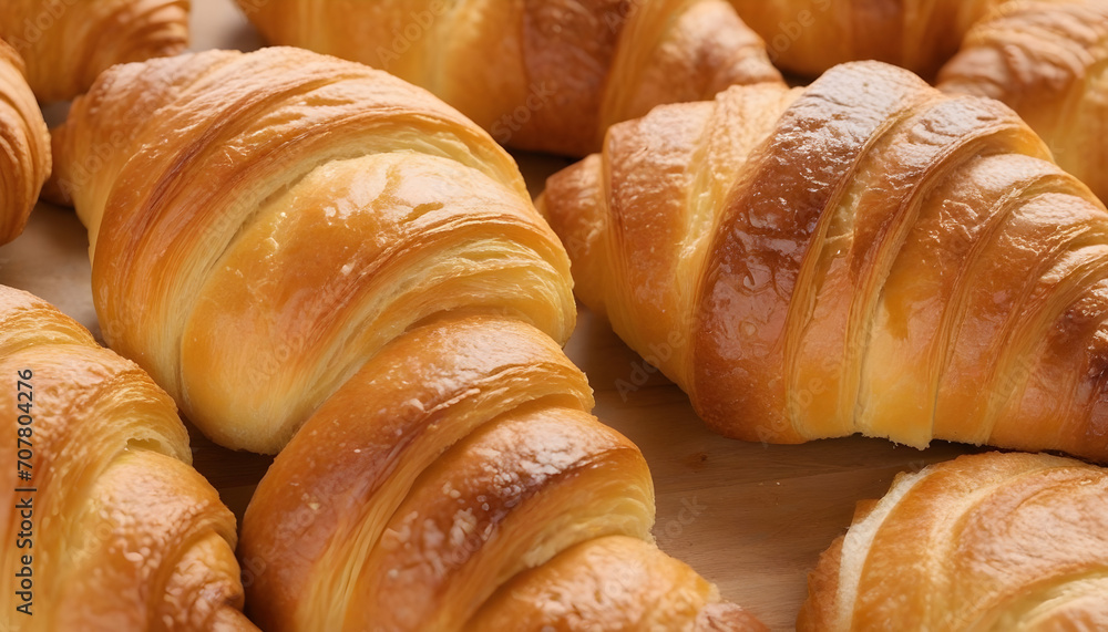 Close up of various croissant pastries