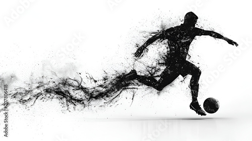 International Games And Sports Day, Abstract Silhouette Of A Football Player On White Background From Particles, Dust, Smoke, steam. Football Player Jumping And Performs Slam Dunk. Generative Ai © Jaunali