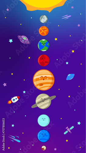 Fototapeta Naklejka Na Ścianę i Meble -  Cute Solar System Poster_model 2