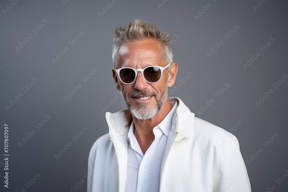 Portrait of a handsome mature man wearing sunglasses. Men's beauty, fashion. Portrait of a handsome mature man wearing sunglasses. Men's beauty, fashion.
