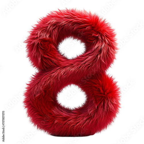 cute red fur number 8 isolated on transparent background