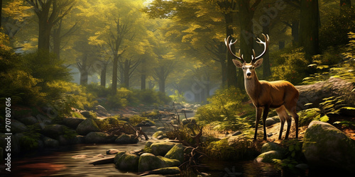 Majestic red deer stag in the forest. Beautiful wild deer in the forest. Wildlife scene from nature. Moose in the forest. © Kalsoom