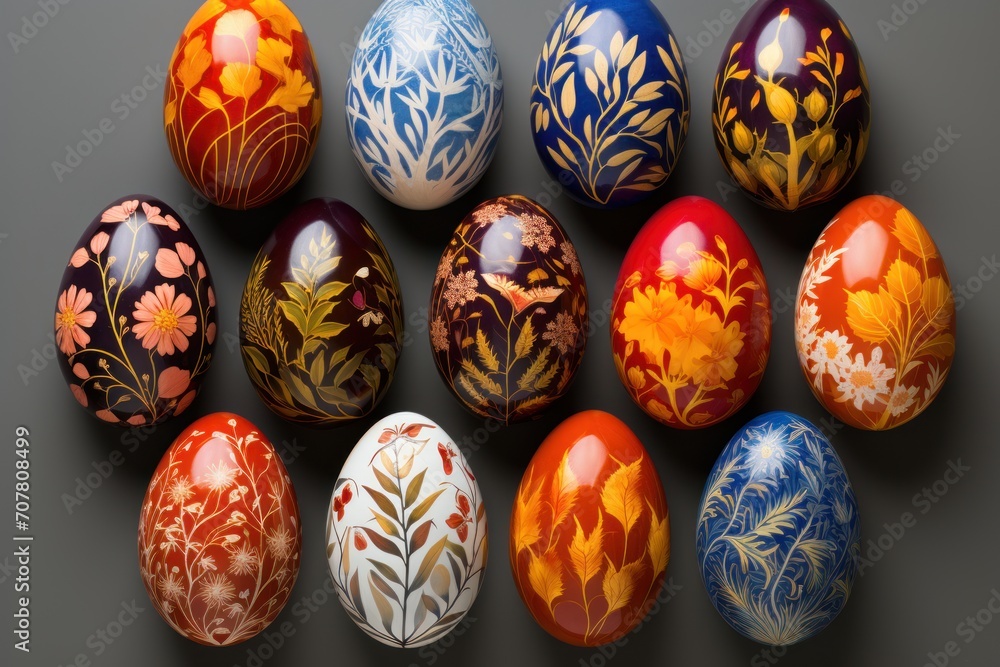 Multicolored Easter eggs as a symbol of the Easter holiday, painted with multicolored paints. Close-up.