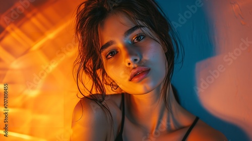 Young hot and attractive woman confident at night. Ai generative