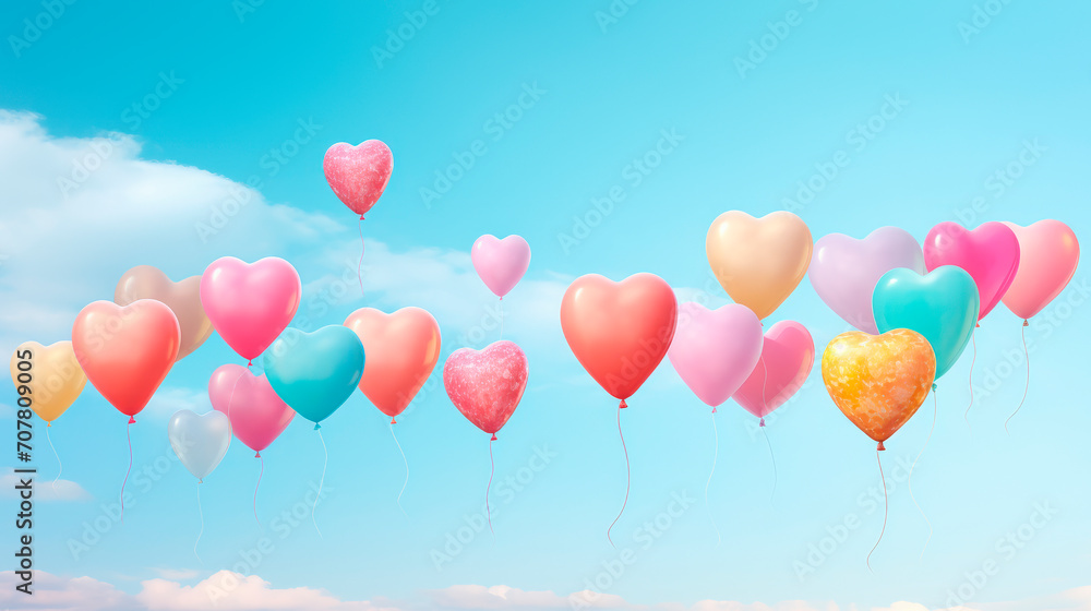 Love Heart Balloons in Blue Sky.