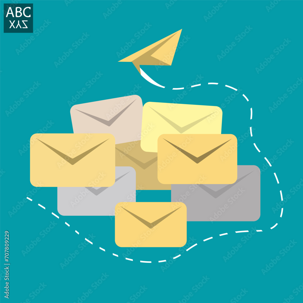 Businessman sends email to communicate as automatic newsletter, letter format includes original and draft, online advertisement or mailing list, internet mailing career. Businessman sends email to communicate as automatic newsletter, letter format includes original and draft, online advertisement or mailing list, internet mailing career.