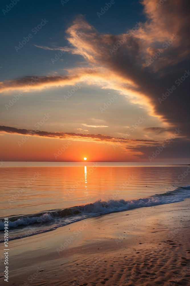 Tranquil Beach Sunset with Dramatic Cloudscape 4k ai generated Tranquil Beach Sunset with Dramatic Cloudscape 4k ai generated