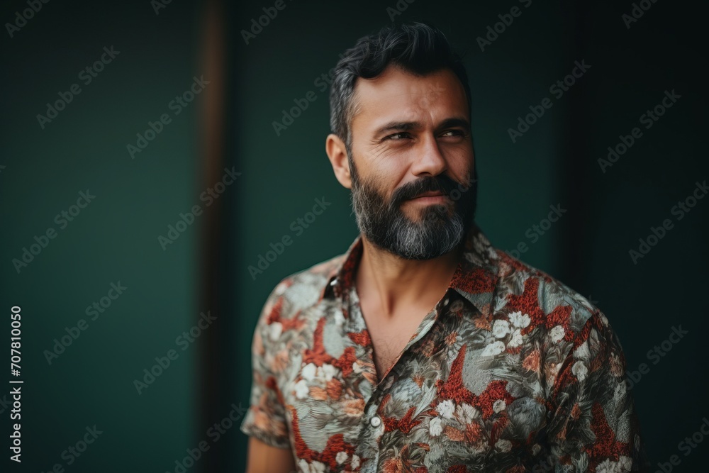 Portrait of a bearded man in a shirt on a green background Portrait of a bearded man in a shirt on a green background