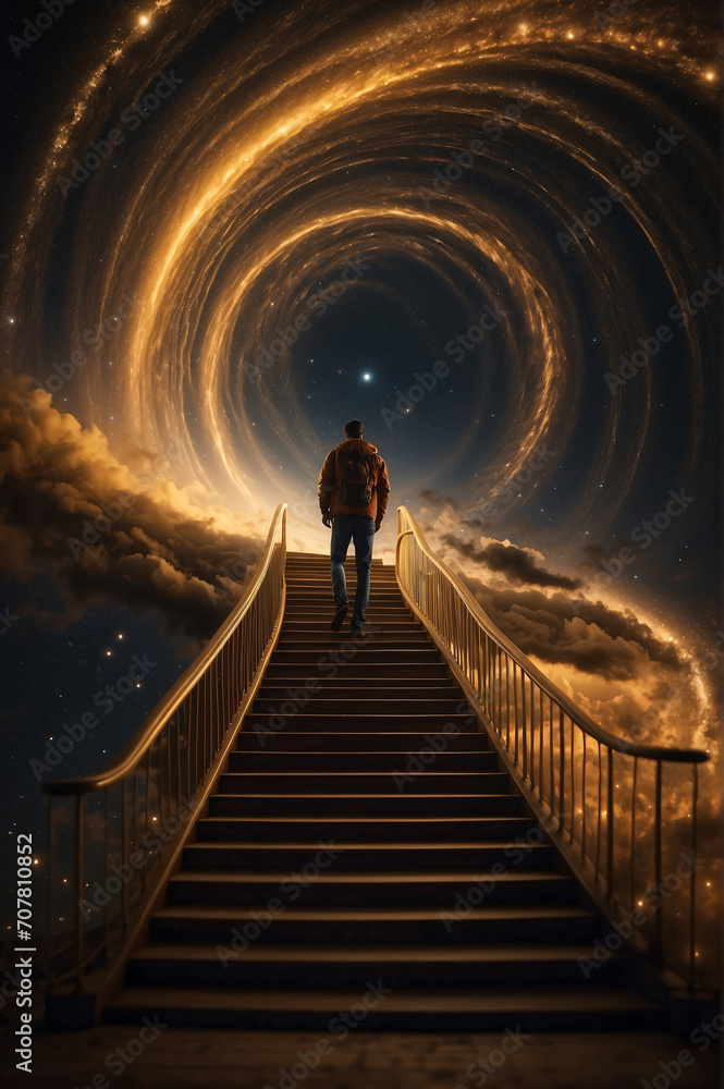 Stairway to the Cosmos: A Journey Through Stellar Spirals 4k ai generated