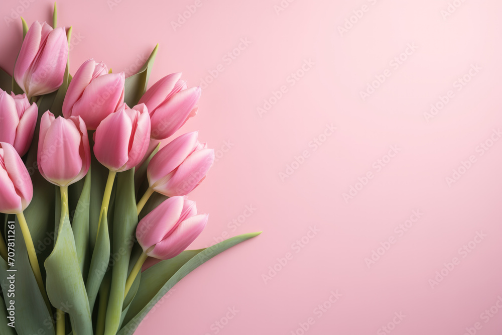 Pink background with tulips
