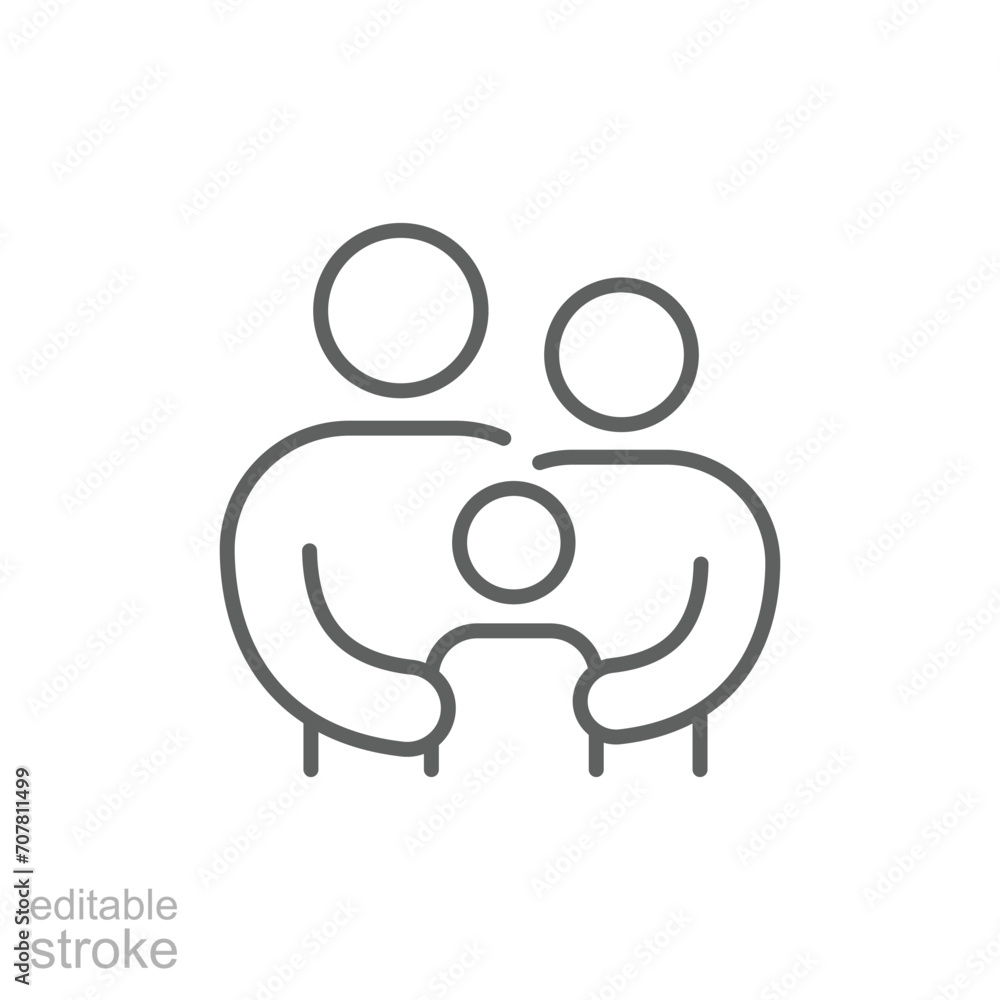 Family icon. Simple outline style. Parents and child, father, mother, kid, couple, together concept. Thin line symbol. Vector illustration isolated. Editable stroke. Family icon. Simple outline style. Parents and child, father, mother, kid, couple, together concept. Thin line symbol. Vector illustration isolated. Editable stroke.