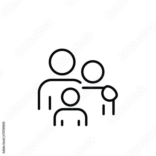 Family icon. Simple outline style. Parents and child, father, mother, kid, couple, together concept. Thin line symbol. Vector illustration isolated.