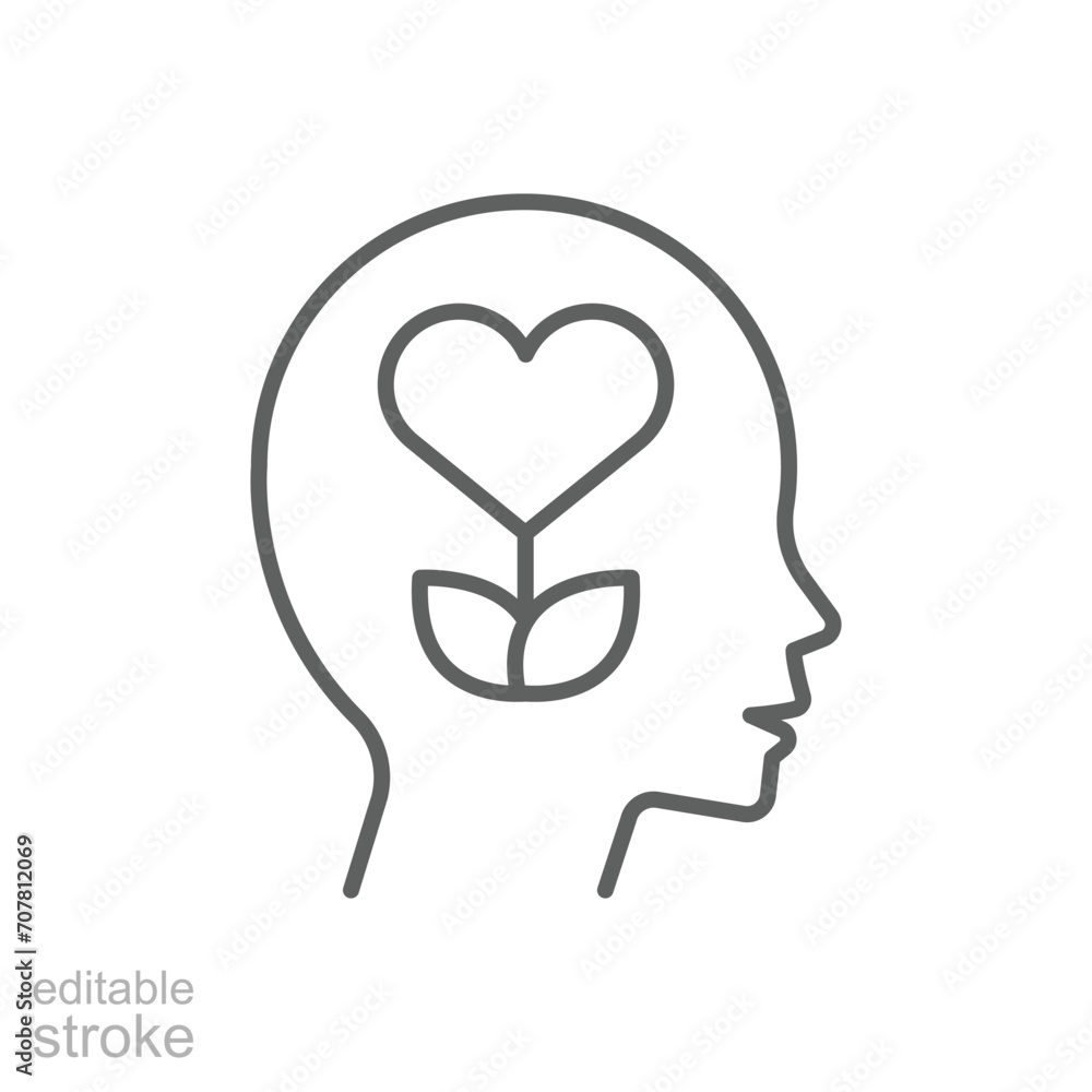 Mental health icon. Simple outline style. Positive mind wellbeing, brain, emotion, mental health development and care concept. Thin line symbol. Vector illustration isolated. Editable stroke. Mental health icon. Simple outline style. Positive mind wellbeing, brain, emotion, mental health development and care concept. Thin line symbol. Vector illustration isolated. Editable stroke.