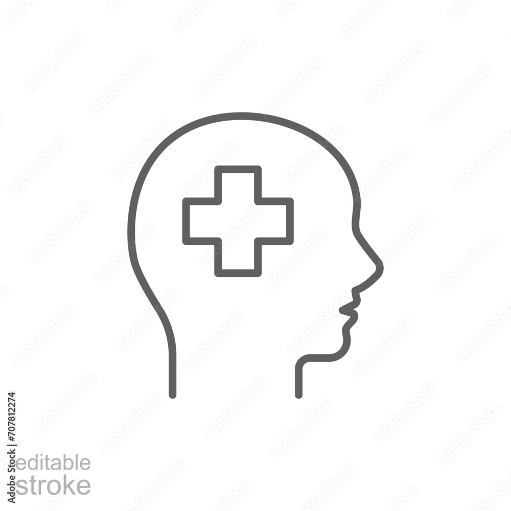 Mental health icon. Simple outline style. Positive mind wellbeing, brain, emotion, mental health development and care concept. Thin line symbol. Vector illustration isolated. Editable stroke. Mental health icon. Simple outline style. Positive mind wellbeing, brain, emotion, mental health development and care concept. Thin line symbol. Vector illustration isolated. Editable stroke.