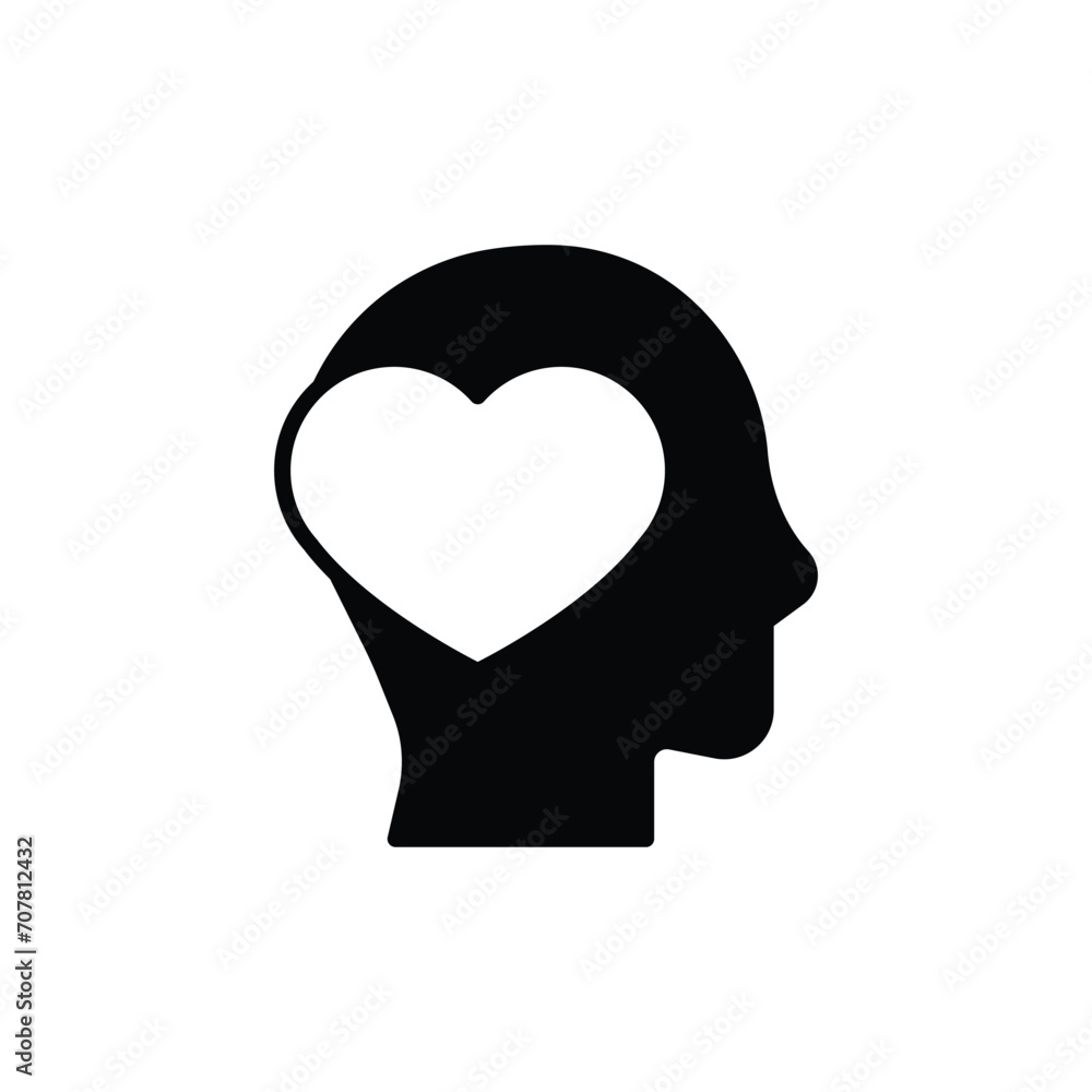 Mental health icon. Simple solid style. Positive mind wellbeing, brain, emotion, mental health development and care concept. Black silhouette, glyph symbol. Vector illustration isolated.