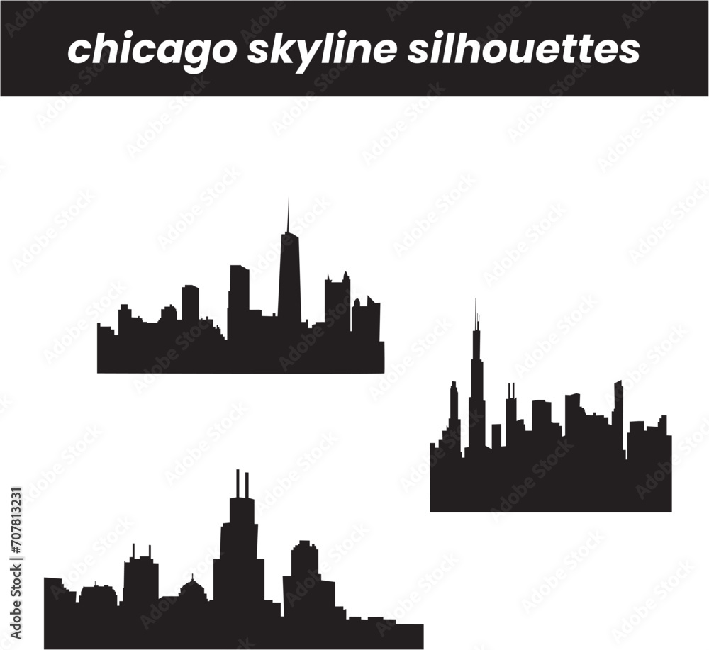 Elevate your designs with captivating vector silhouettes of chicago skyline 	