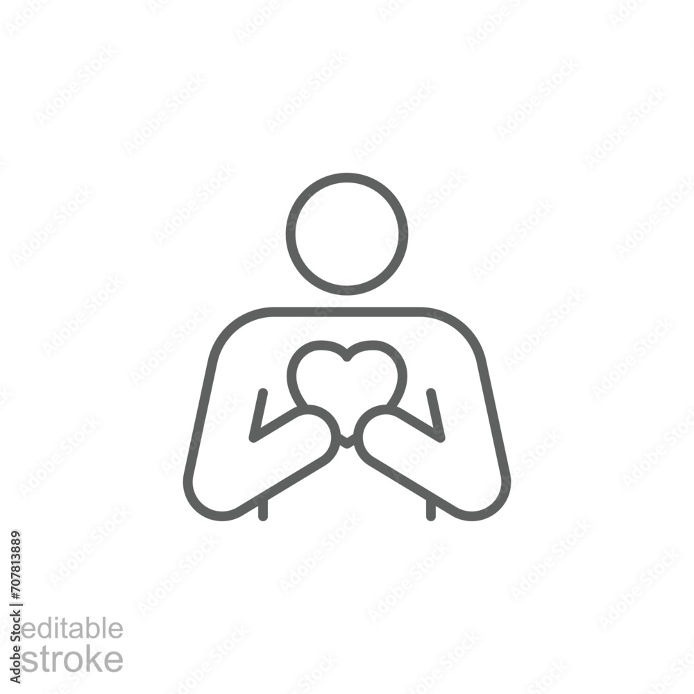 Your self care icon. Simple outline style. Love myself, hug, compassion, embrace my body, good and health life concept. Thin line symbol. Vector illustration isolated. Editable stroke. Your self care icon. Simple outline style. Love myself, hug, compassion, embrace my body, good and health life concept. Thin line symbol. Vector illustration isolated. Editable stroke.