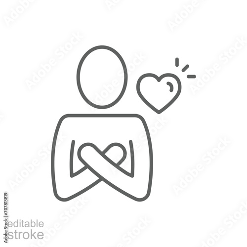 Your self care icon. Simple outline style. Love myself  hug  compassion  embrace my body  good and health life concept. Thin line symbol. Vector illustration isolated. Editable stroke.