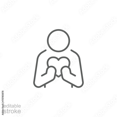 Your self care icon. Simple outline style. Love myself, hug, compassion, embrace my body, good and health life concept. Thin line symbol. Vector illustration isolated. Editable stroke.