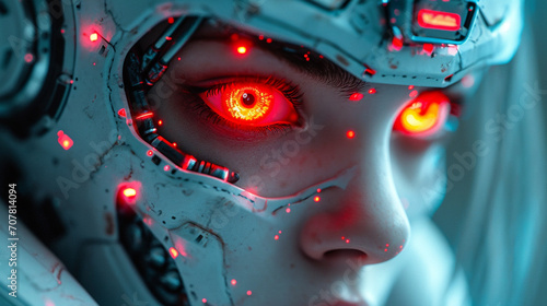 Cyberpunk cyborg robot portrait.