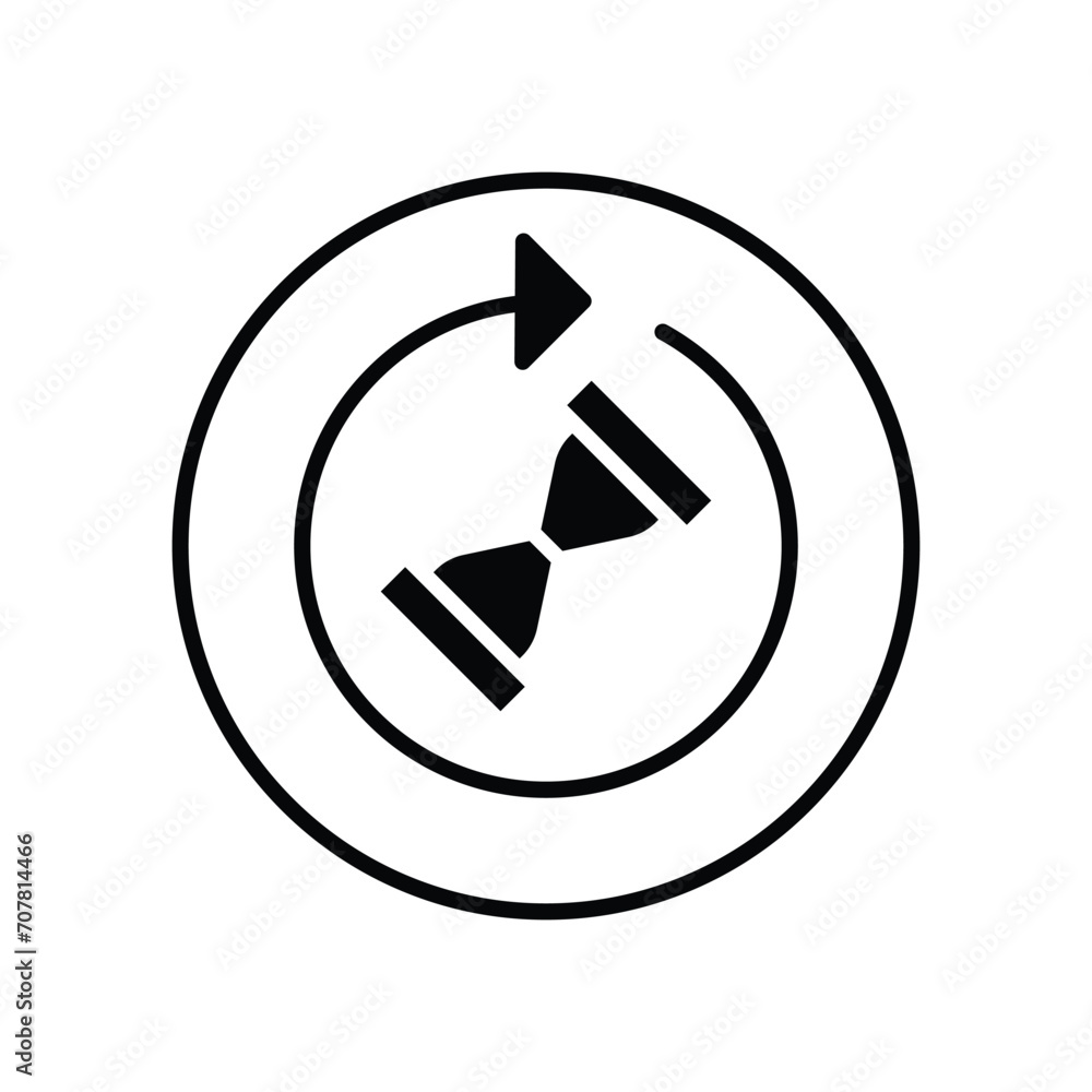 Anti aging hourglass icon. Simple solid style. Waiting slow time, anti old, clock, sandglass with round arrow, timer concept. Black silhouette, glyph symbol. Vector illustration isolated. Anti aging hourglass icon. Simple solid style. Waiting slow time, anti old, clock, sandglass with round arrow, timer concept. Black silhouette, glyph symbol. Vector illustration isolated.