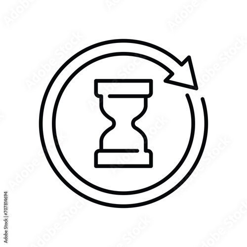 Anti aging hourglass icon. Simple outline style. Waiting slow time, anti old, clock, sandglass with round arrow, timer concept. Thin line symbol. Vector illustration isolated.